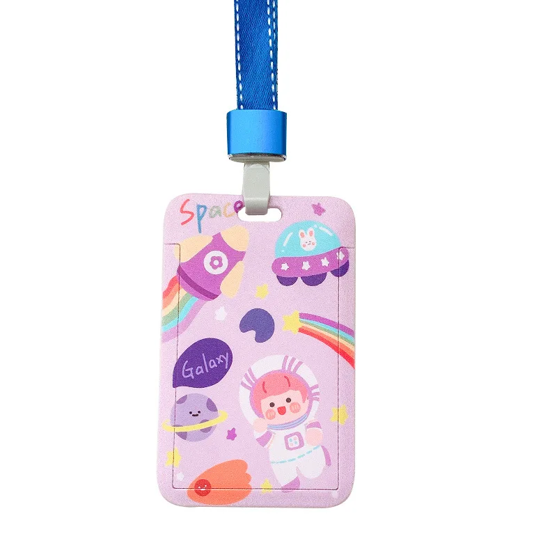 

Cartoon Hang Rope Card Holder Sliding Shell Cute Bear Bus ID Badge Protection Cover Student Campus Access Name Pass Cards Case