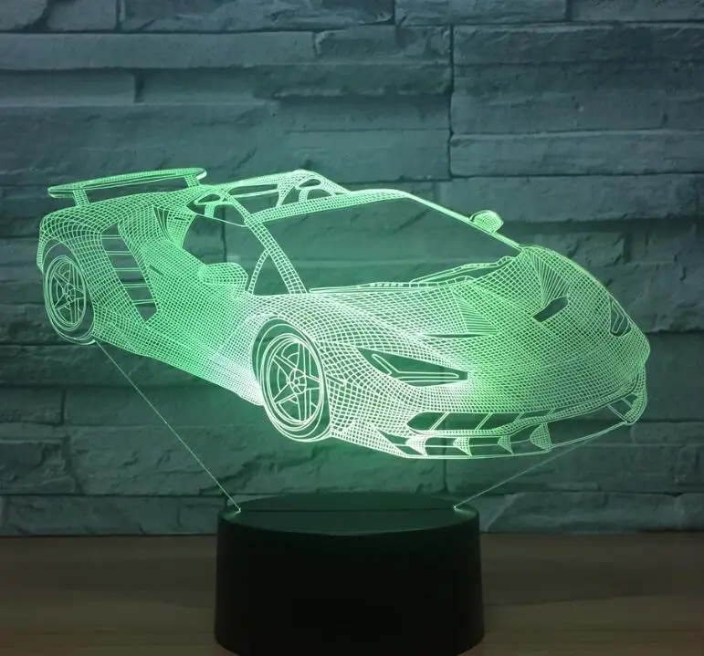 Разноцветный 3D автомобильный ночник, акриловая панель, светодиодный светильник в форме автомобиля, 7 цветов, сменный сенсорный или пульт дистанционного управления, Прямая поставка