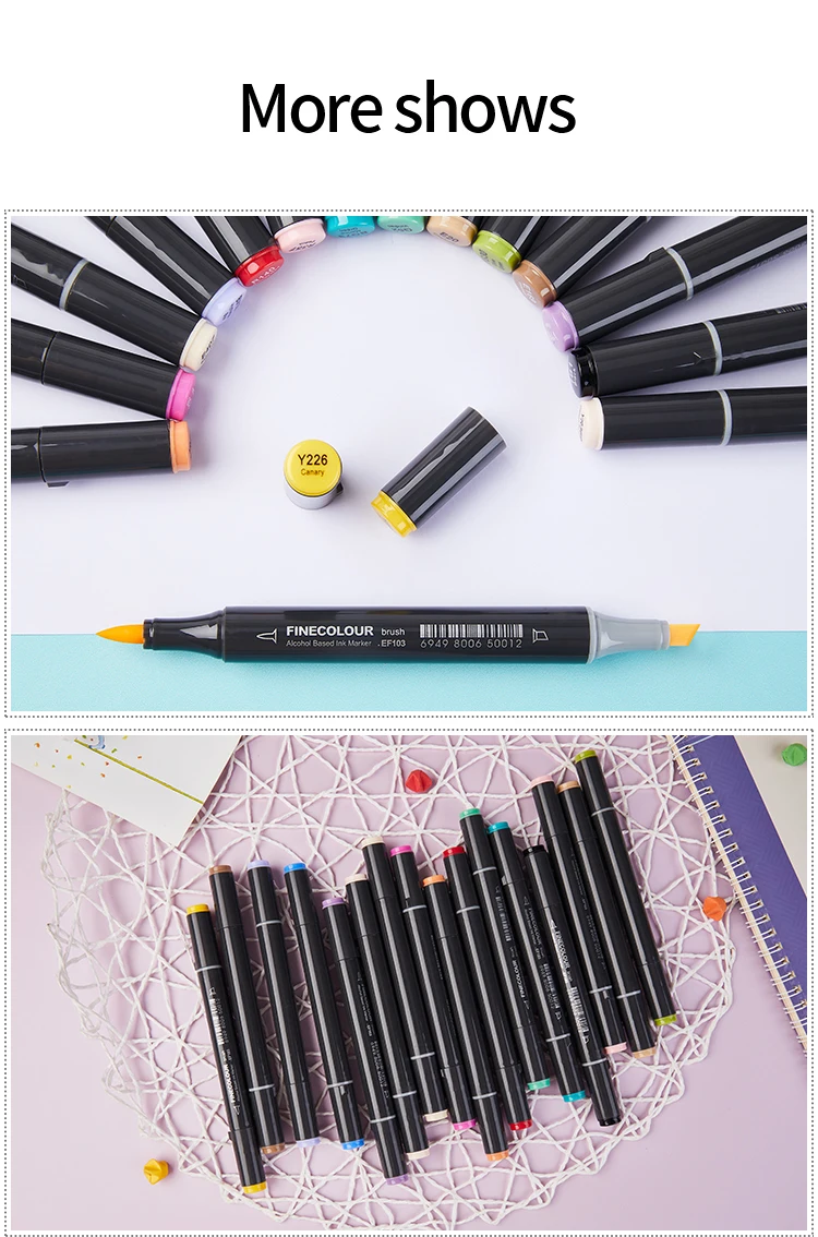 Finecolour EF103 художественный маркер 240 цветов профессиональный двойной наконечник Мягкая головка кисти спиртовые чернила масляные маркеры Комический дизайн товары для рукоделия