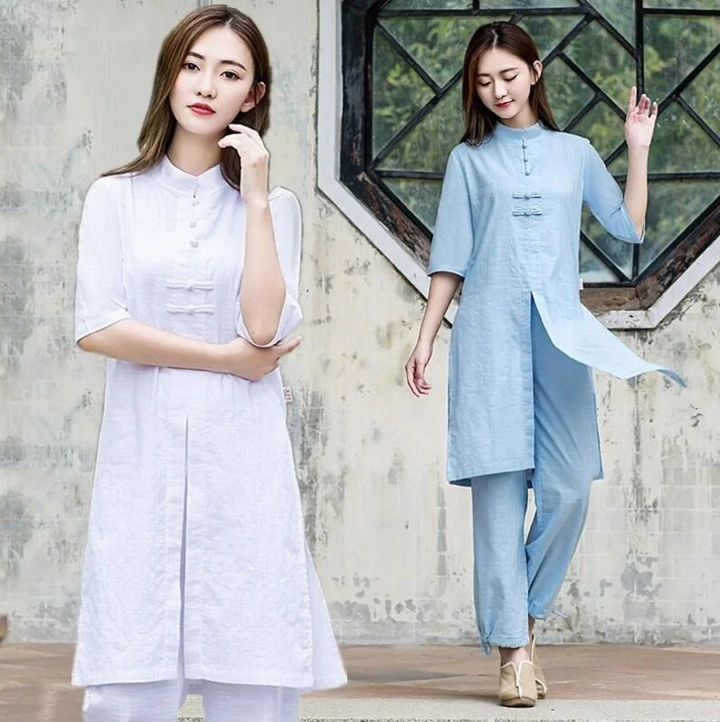 Enlarged and widened soft Cotton and Hemp Yoga Taiji Kuangfu practice master meditation Guqin playing  teaism  two piece suit