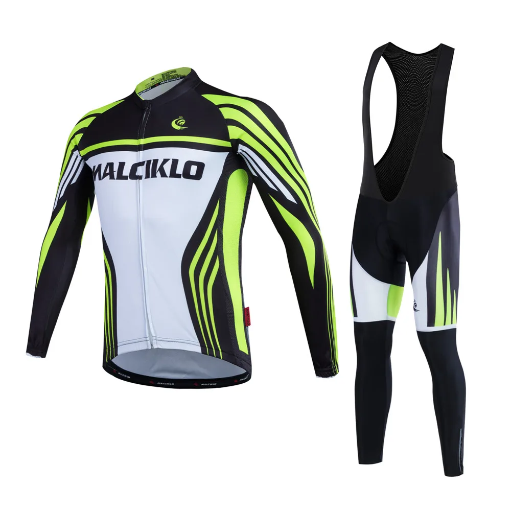 

Malciklo Men's Long Sleeve Cycling Jersey with Bib Tights - White / Black Bike Tights / Clothing Suit, Breathable