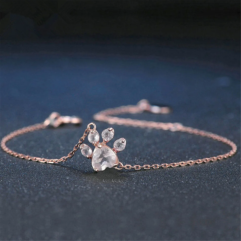 rose gold Свадебные украшения лапа собаки, Кошки Коготь медведя розовое сердце AAA кубический циркон цепь из розового золота звено браслеты для женщин вечерние ювелирные изделия подарок - Окраска металла: rose gold