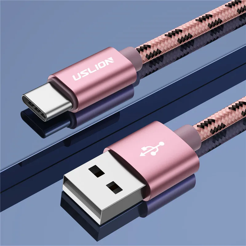 Usb-кабель USLION type C для быстрой зарядки устройств samsung Galaxy S10 S9 S8 Plus Xiaomi Mi 5s redmi k20 pro - Цвет: Rose gold