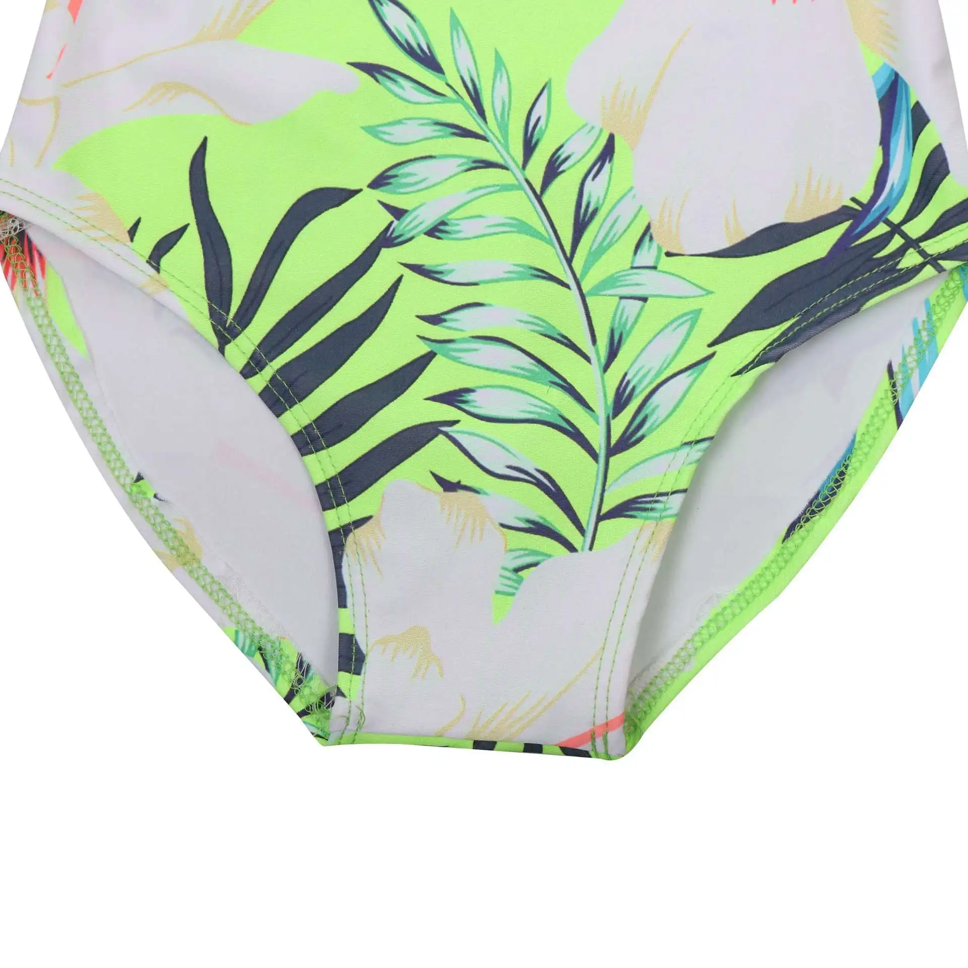 

Floral Ruffled Hot Spring Bikini Set Girls Leaf O-Neck Leaky One Piece Swimsuit 2021 Girl Beach Bathing Suit Swimwear Biquinis