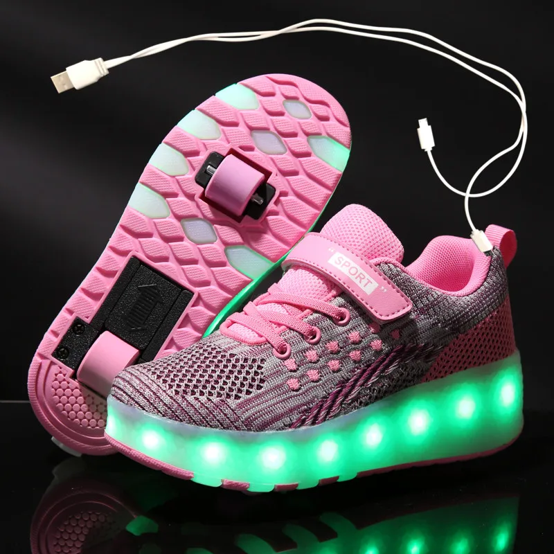 2020 Новинка USB зарядка LED красочные детские модные кроссовки с двумя колесами