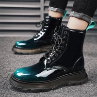 fashion gradient mens motorcycle boots high top platform martin boots men classic designer shiny leather boots men botas mujer
