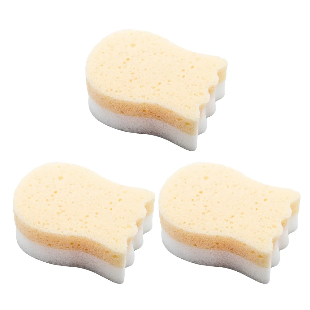 

3Pcs Supple Sponge Baby Bath Brushes Lovely Cartoon Shower Brushes for Baby (Light Yellow)