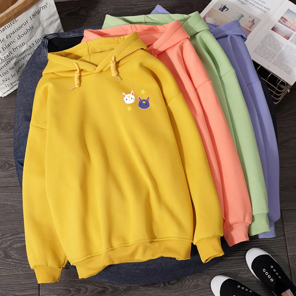 Cat Printing Hoodie for Women Aesthetic Clothes Oversized Sweatshirt Soft Long Sleeve Hooded Cute Sweetshirt for Girls Sweatsuit