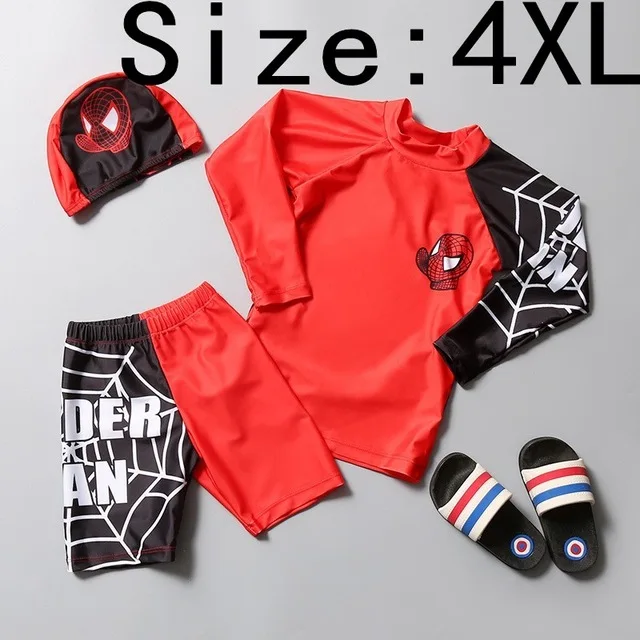 Red 4XL Новинка; купальный костюм для маленьких мальчиков+ шапочка; комплект из 3 предметов; милый синий купальный костюм; одежда для купания с героями мультфильмов для маленьких детей - Цвет: Red 4XL