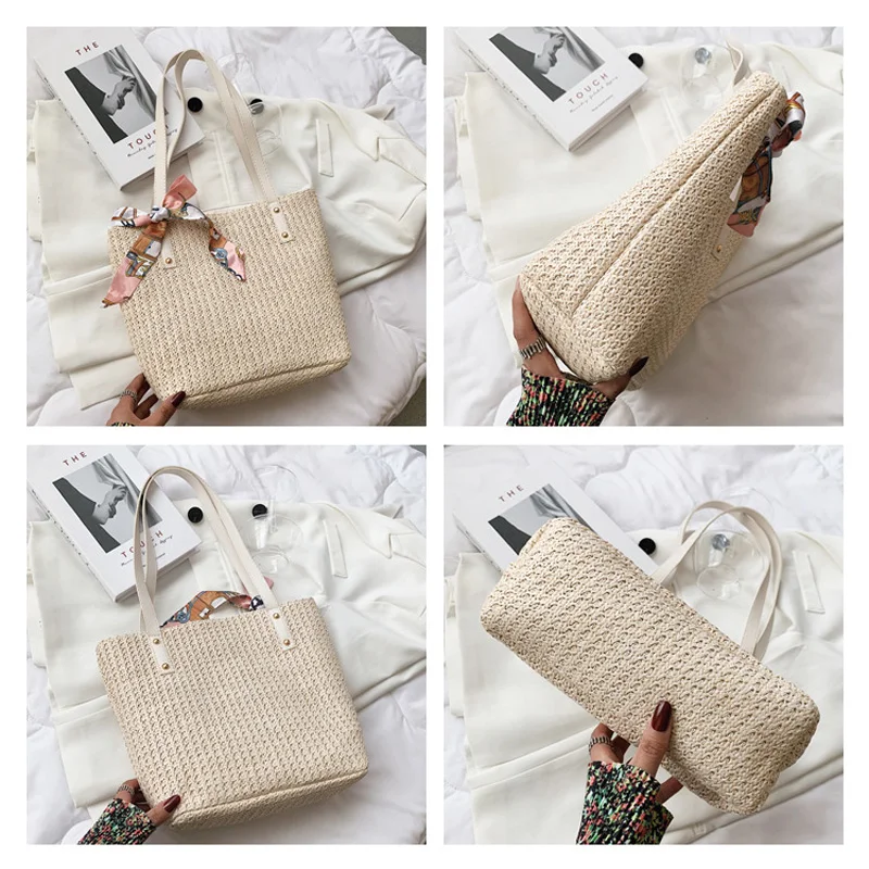 

2021 Summer Straw Tote Bags For Women Casual Weave Shoulder Bag Large Capacity Designer Handbag Ladies Travel Bucket Bags