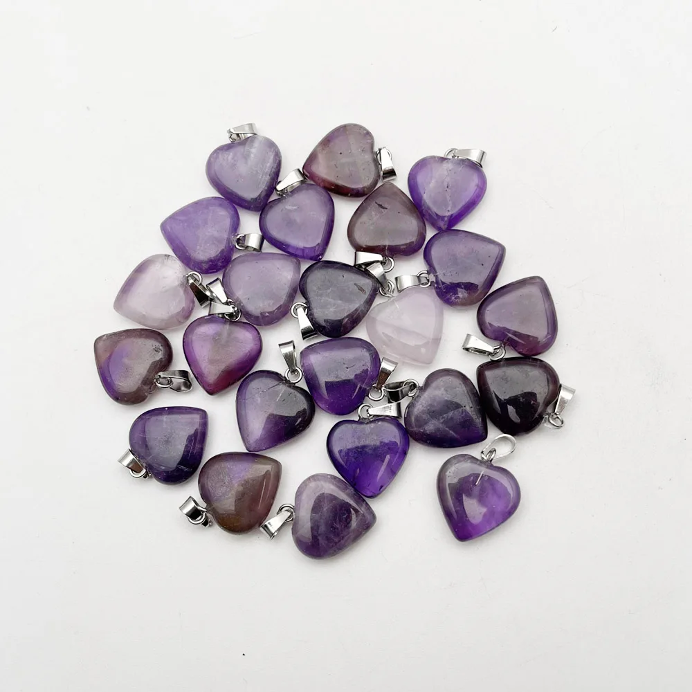 

Fashion Amethysts natural stone heart pendant Necklace for jewelry making 16MM Charm Accessories 24PCS wholesale