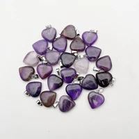 fashion good quality amethysts heart crystal pendulum natural stone charm pendant for jewelry making 12pcslot free shipping