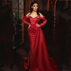 Красные вечерние платья с длинным рукавом Promworld, женское платье с юбкой-годе, женское платье с разрезом для официальной вечеринки
