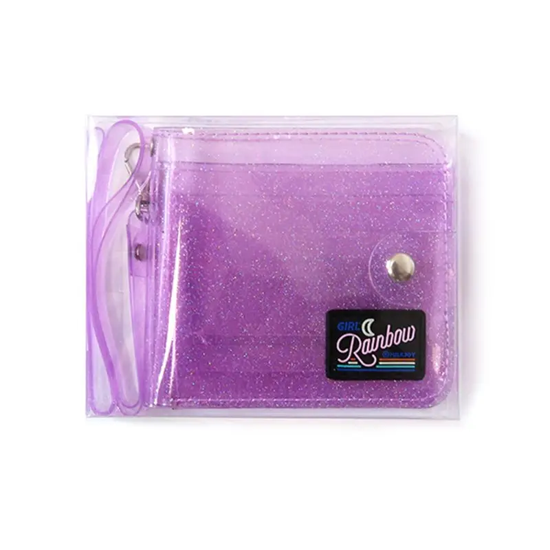 Purple 3 цвета, прозрачный ID держатель для карт, кошельки, ПВХ, складной ремешок, короткий кошелек, модный для женщин и девушек, блестящий чехол для визиток, кошелек - Цвет: Purple