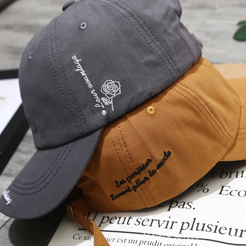 Curved Eaves Baseball Cap Alphabet Rose Embroidery Pattern Hip Hop Wild Caps Solid Color Men's Outdoor Casual Spring Autumn Hat