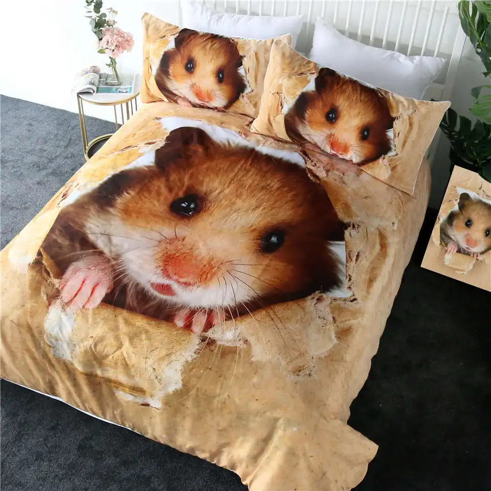 Постельные принадлежности Outlet хомяк постельное белье Papery пододеяльник с рисунком 3D Яркий коричневый мышь милые дети домашний текстиль 3 шт