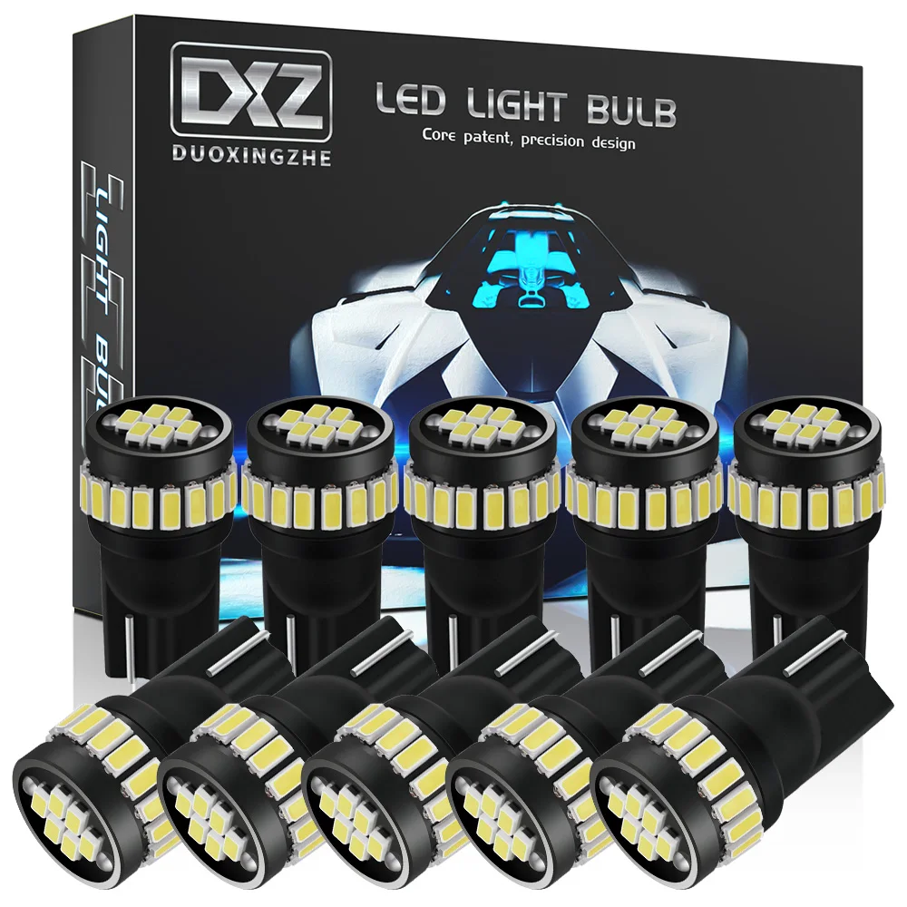 

DXZ 10PCS W5W T10 LED Bulbs 3014 24SMD 12V WY5W 194 Car Clearance Interior Map Dome Parking Light Auto License Plate Lamp 6500K