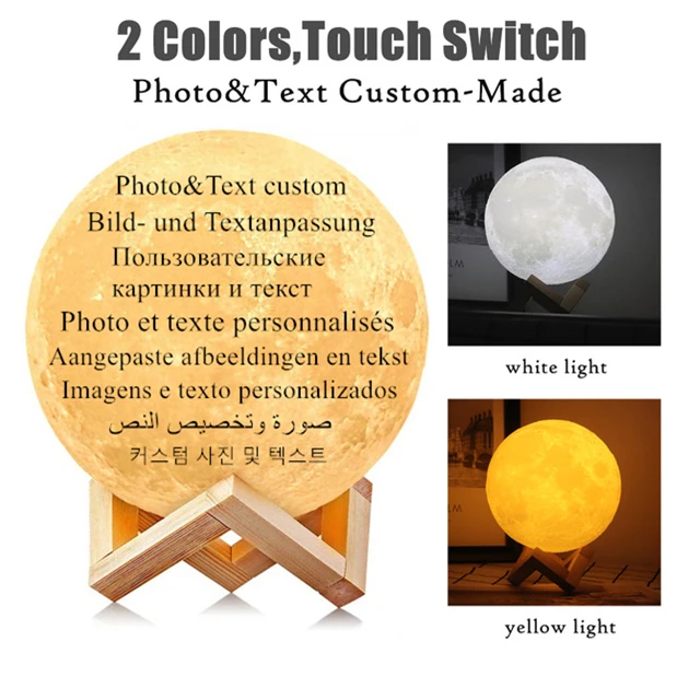 2 colors Touch Фото индивидуальная 3D печать Лунная лампа Изменение цвета лунный USB Перезаряжаемый ночник сенсорный/дистанционный 2/16 цветов лунный свет - Испускаемый цвет: 2 colors Touch