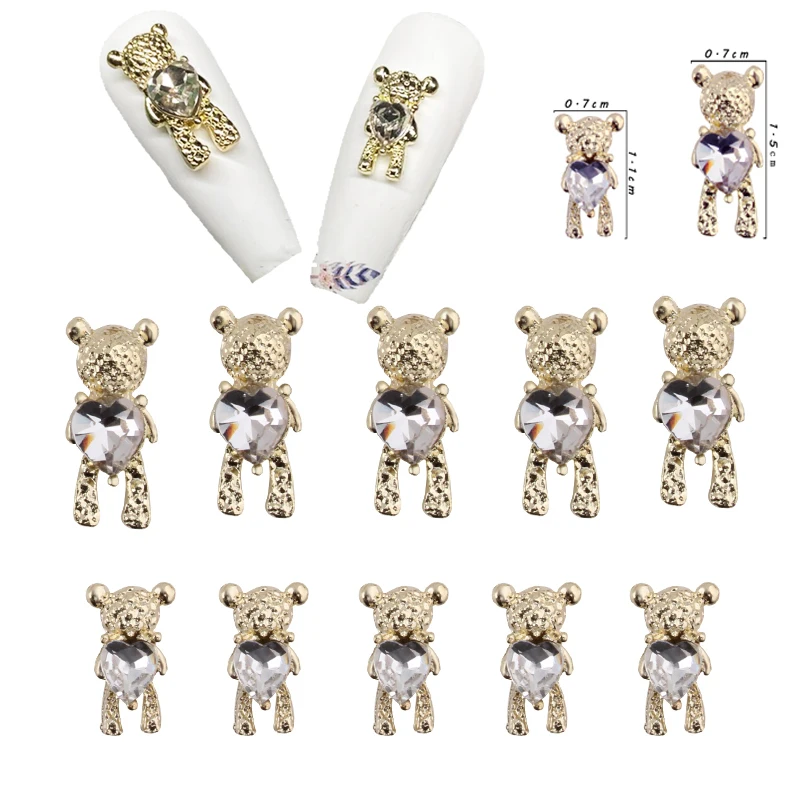 Милый мультяшный медведь очаровательные 3D Ногти Шарм для ногтей #17-Золотой