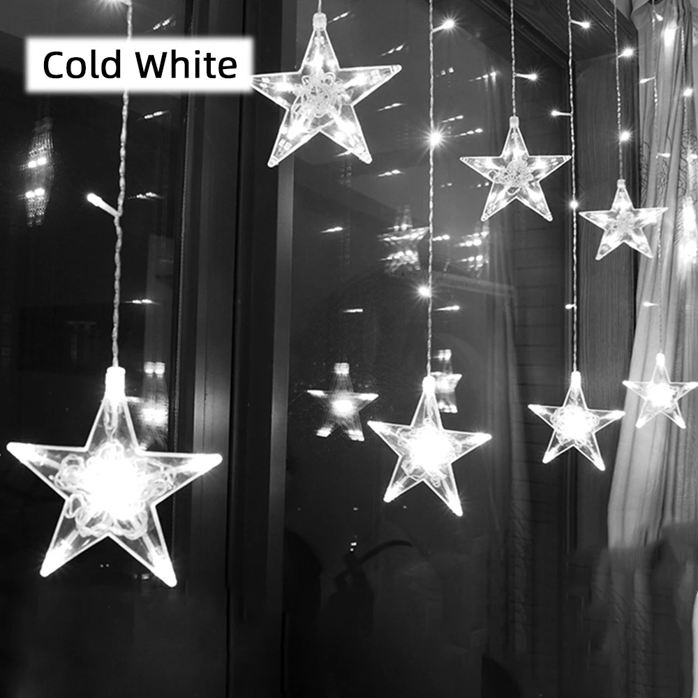 star Cold White 2,5 м светодиодный капли воды звезды занавес огни 220 в ЕС Рождественская гирлянда Фея открытый для свадьбы Праздничное оформление - Испускаемый цвет: star Cold White