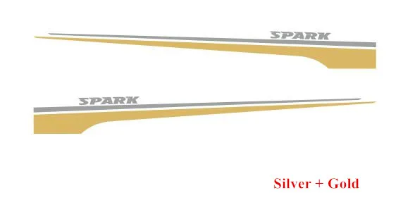 Silver-Gold 1 комплект гоночных спортивных полос для Chevrolet Spark 2011-19 авто дверь боковая юбка Декор наклейки автостайлинг кузова виниловые наклейки - Название цвета: Silver-Gold