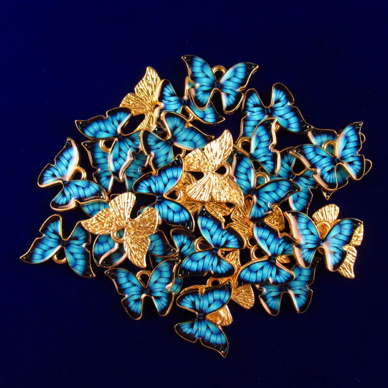 

30pcs Gold Wrapped Blue Black Alloy Butterfly Pendant Bead 21x15x2mm 1584PJ For Jewelry Making DIY Earring/Pendant Accessories