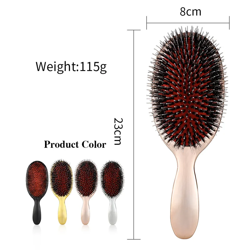 

Paddle Brush Smooth Handle Hairdressing Boar Bristle Massage Comb Anti Static Plating-gold Hair Scalp Massage Comb Hairbrush