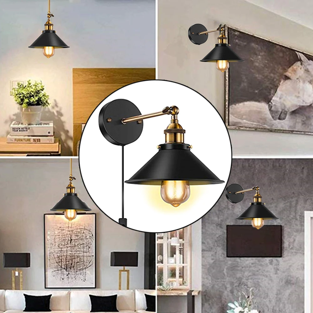 

Landscape With LED Bulb Bedroom Garden Home Decor Plug In Black Hardwire Wall Lamp Lighting Fixture Iron Industrial Vintage