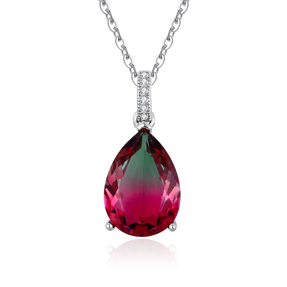 

FCGJHW Hot Sale Fashion Pendant Necklace Large Pear Shape 13 * 18MM Color Tourmaline Zircon Pendant Necklace Party Gift