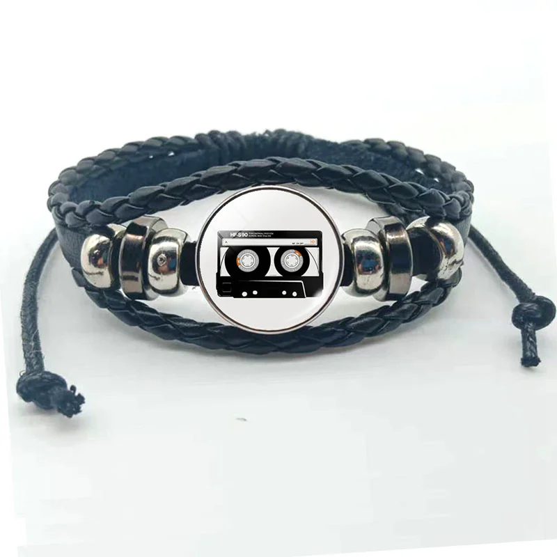 Винтажная камера фото и телефон черный кожаный браслет DIY стекло кабошон