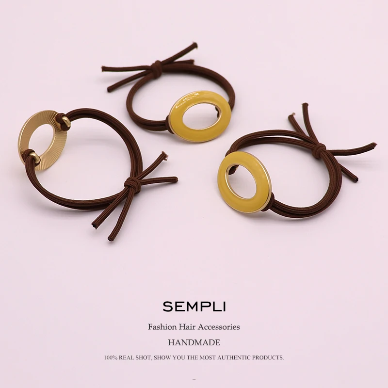 Sempli 1Piece Alloy Glazed Enamel Shape Yellow Color For Women Elastic Hair Bands Kid Children Rubber High Elasticity - купить по
