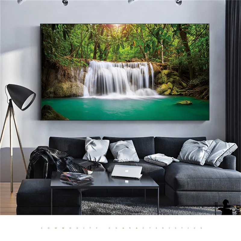 

Prints Canvas Posters Home Decor Landscape Natural Waterfall Paintings Wall Art Scenery Picture Waterfall Modular Living Room