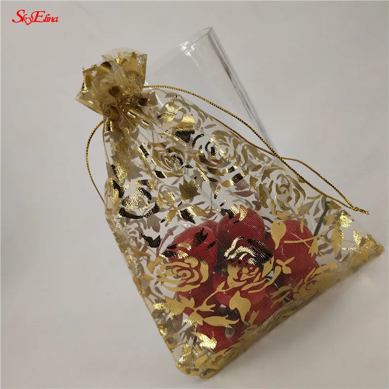 gold 50 шт., 7x9, 9x12, 11x16, 13x18, 15x20, 20x30 см, позолоченные розы из органзы, ювелирные изделия, сумки для свадебной вечеринки, украшения, сувениры, сумки для подарков 5Z - Цвет: gold