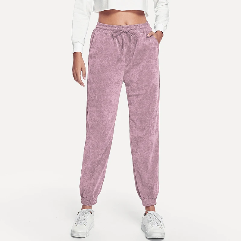 

Womens Corduroy High Waist Long Pants Hot Ladies Casual Elastic Drawstring Trousers Spring Autumn Woman Solid Large Size Pants
