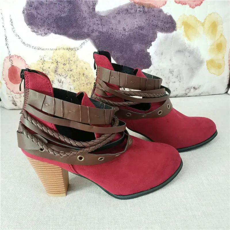 Женские ботинки с ремешком Пряжка из микрофибры модные круглым носком на среднем