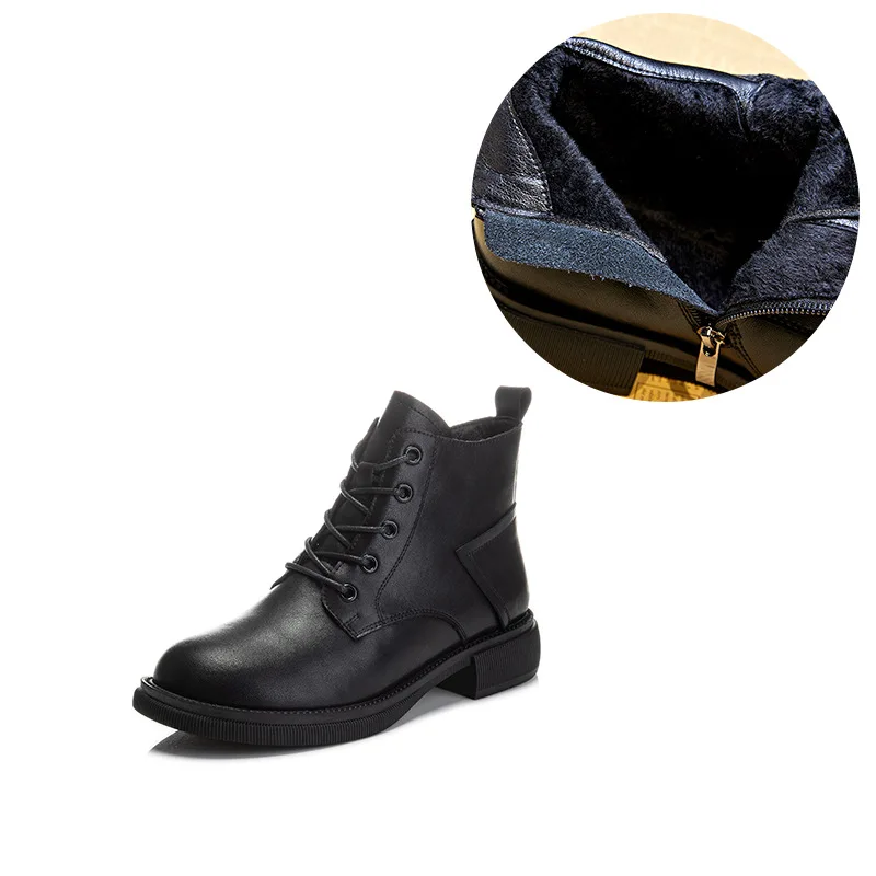 

Leather Boots Women's New Big Round Head Thick Heel All-match British Style Plus Velvet Women's Short Boots Women's Shoes