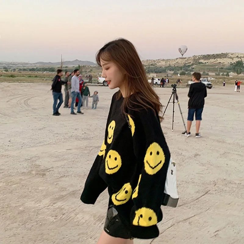 Autumn Winter Women Knitted O Neck Sweater Casual Solid Color Long Sleeve Fashion Loose Female Black Pullovers ZF11122 | Женская одежда