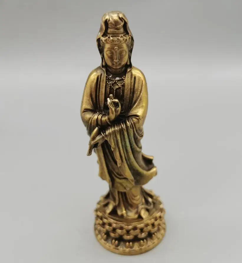 

China brass Guanyin bodhisattva Buddha small crafts statue