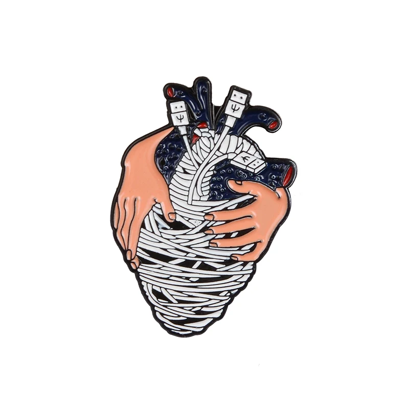Heart 1 Эмалированные булавки на половину мозга и сердца, анатомия, медицинские броши, реалистичные, бьющееся сердце, мышление, голова на лацкане, значки, ужасы, ювелирные изделия - Окраска металла: Heart 1
