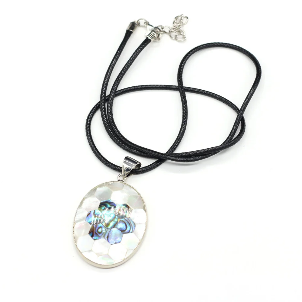 

Natural Shell Necklace With Egg-Shaped Pendant Leather Cord 2MM Charms For Elegant Women Love Romantic Gift