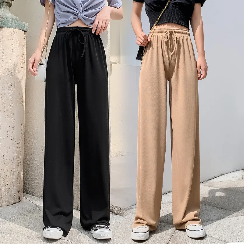 

Autumn Wide-leg Long Pants Women's High-waist Ice Silk Drape Loose Thin Floor Pants Casual Straight Trousers Sunscreen Pants