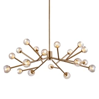 modern luxury decor branch molecular pendant light amber clear ball glass antique brass ceiling chandelier lamp