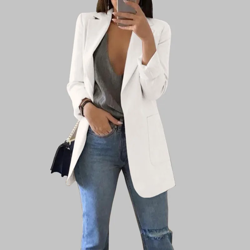 Женский костюм модный лацкан Тонкий кардиган женский средней длины Женское