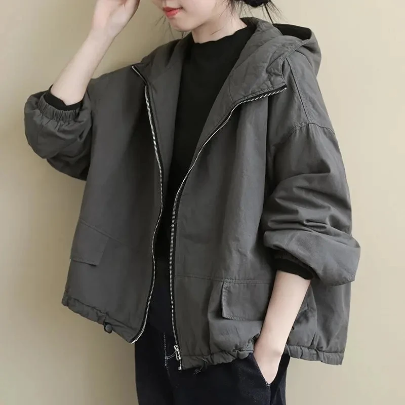 Loose literary Long-Sleeve Hooded Quilted Jacket For Winter Coat New Solid Femme Cotton-Padded Outwear Female Windbreaker