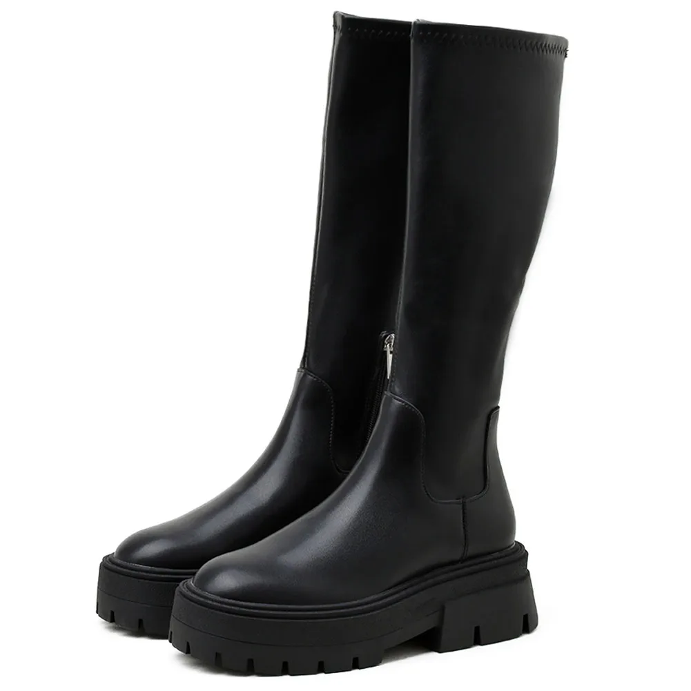 

Женские мотоциклетные ботинки Lapolaka, модная выразительная обувь на среднем каблуке, на молнии, зимние классические сапоги до колена, на плат...