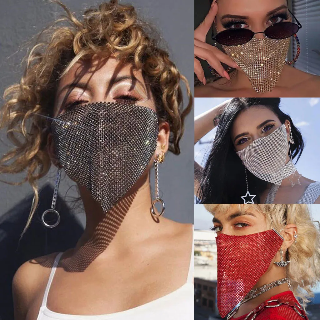 Модная летняя блестящая металлическая маска унисекс с бриллиантами защита от
