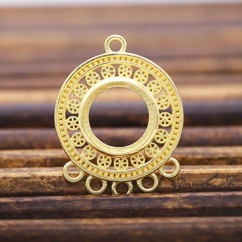20 шт. Латунные Литые филигранные круглые кисточки петли соединители Подвески