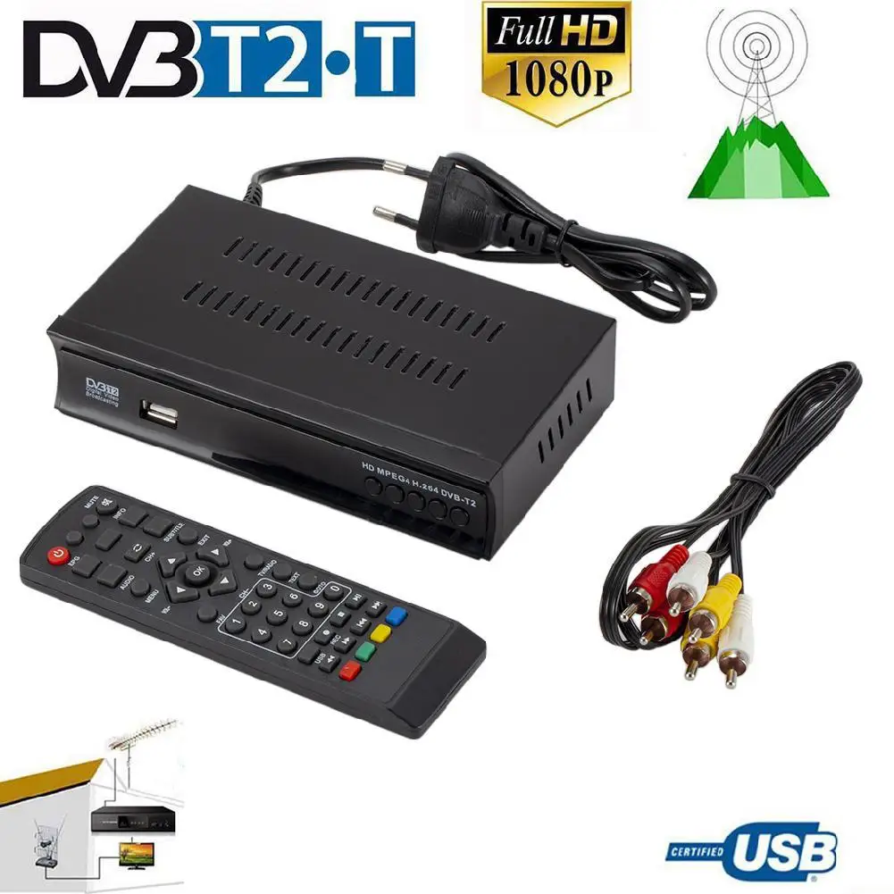 DVB-T2 TV H.265 Tuner Terrestrial Receiver DVB S/S2 Digital Satellite Receiver Support H.265 AC3 Dobly WIFI Antenna TV Box