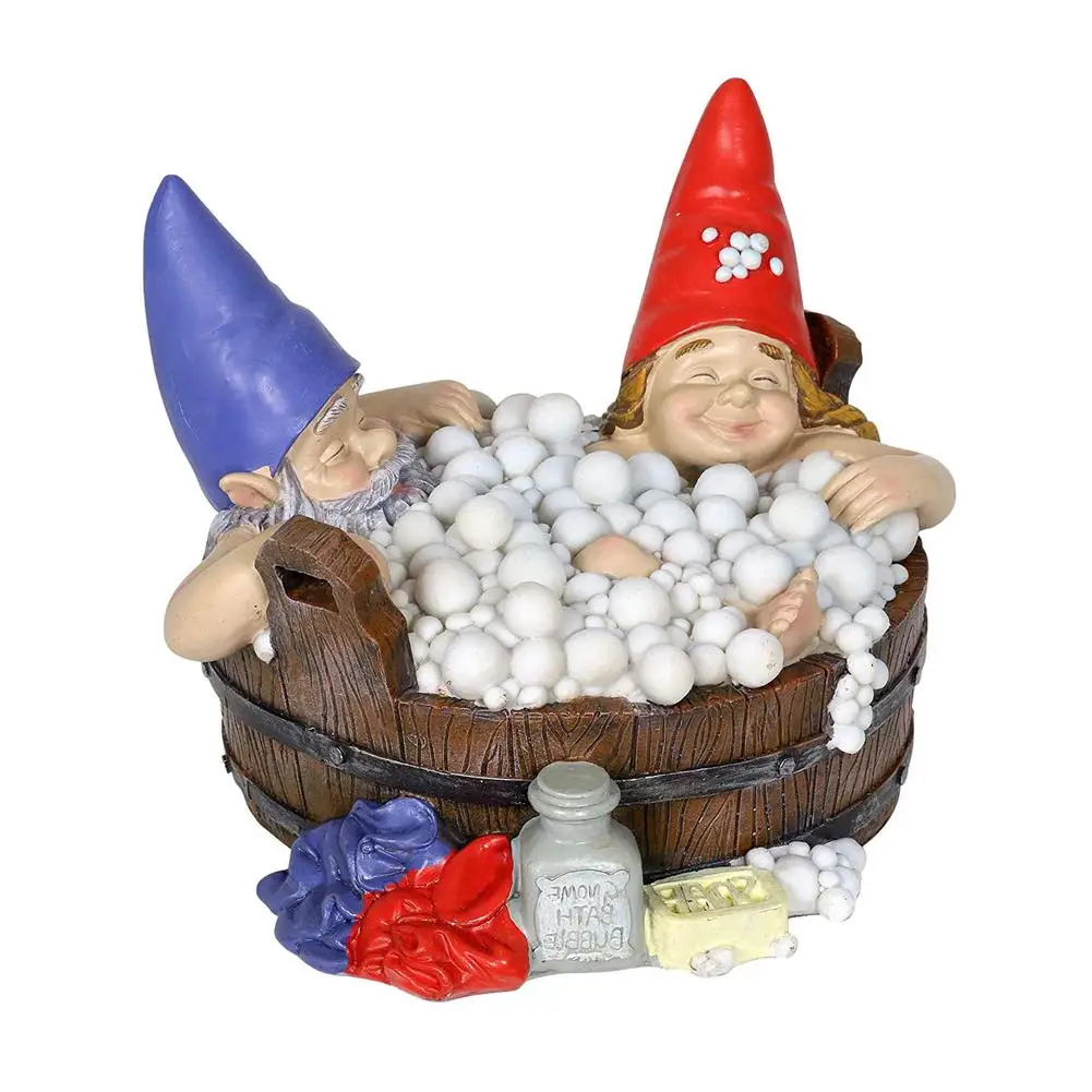 

Fun Bubble Bathing Gnome Couple Statue Yard Decor Resin Craft Bathing Dwarf Ornaments Figurine Home Desk Decoration
