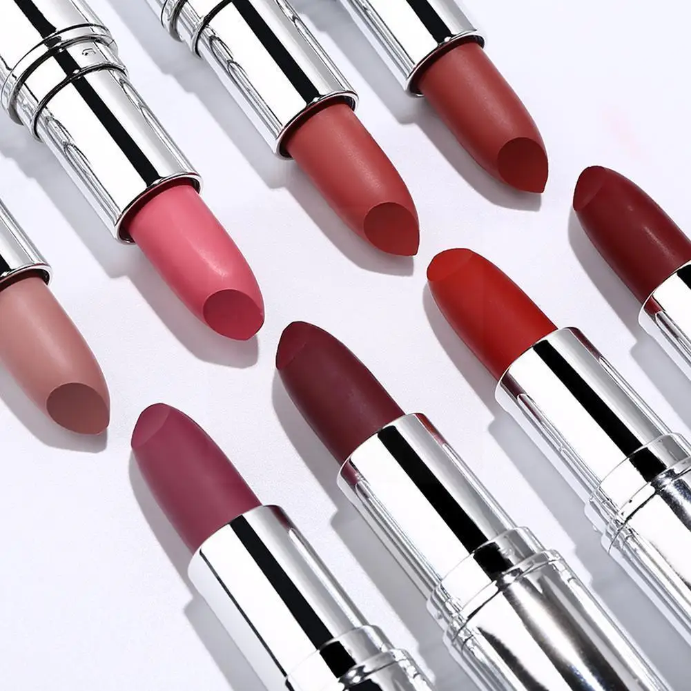 

Silver Matte Lipstick Stereo Matte Delicate Smooth Cup Double Beauty Tools Moisturizing Design Non-Stick Makeup Lipstick He M0T6